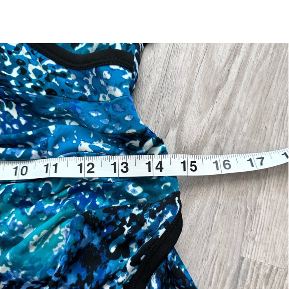 Calvin Klein Blue Aqua Print Bodycon Faux Wrap Dress Size 8 - Picture 7 of 9